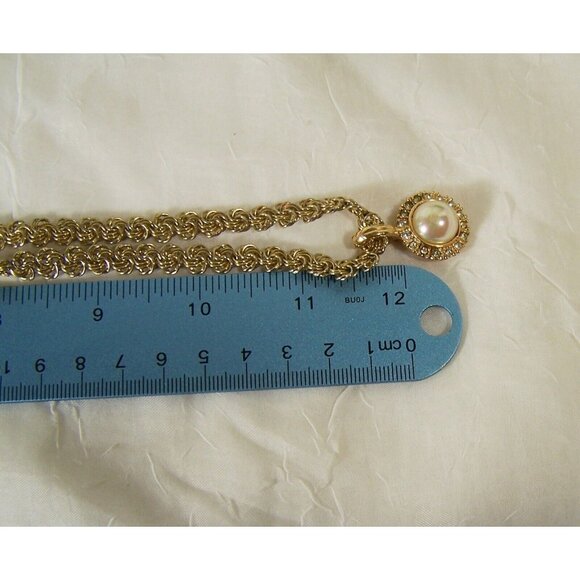 Vintage Roman Signed Necklace Faux Pearl Pendant Beautiful Flat Chain Style 24" - Picture 4 of 5